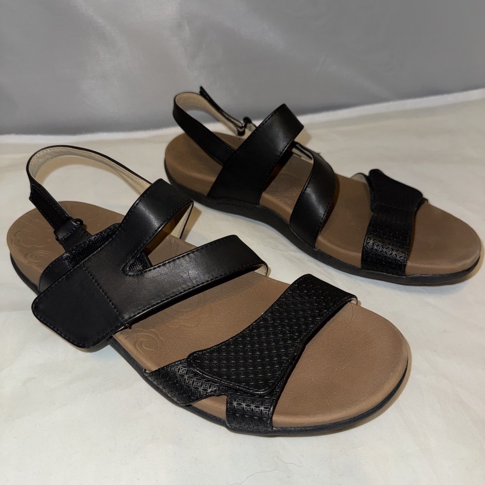 Rockport Women's Ridge Ridge Asym Black Leather Sandals Sz.‎ 9 1/2